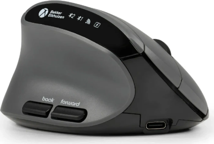 BakkerElkhuizen MidWay 3-Mode Vertical Mouse, grau/schwarz, USB/Bluetooth