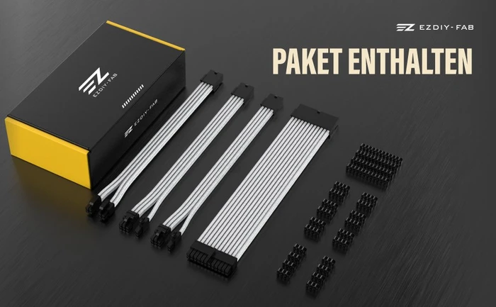 EZDIY-FAB Cable Extension Kit, 1x 24-Pin, 1x 4/8-Pin ATX, 2x 8-Pin PCIe, 18AWG, weiß/schwarz