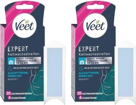 Veet Expert Gesicht Alle Hauttypen inkl. sensibler Haut Kaltwachsstreifen, 20 Stück