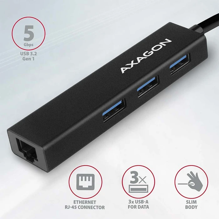 Axagon USB-Hub, Gigabit LAN-Adapter, RJ-45, 3x USB-A 3.0, USB-A 3.0 [Stecker]
