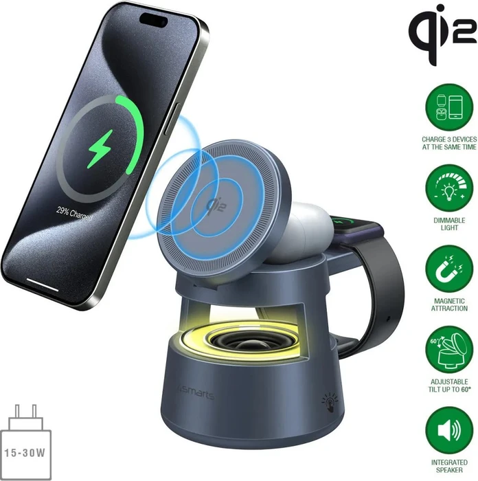 4smarts Qi2 Ladestation Aura Sound grau
