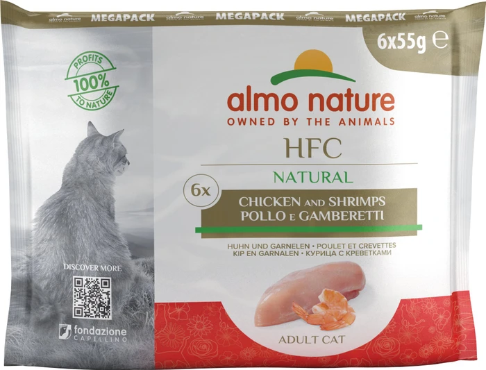 almo nature HFC Natural Cats 55 Mega Pack, Huhn und Garnelen, 330g (6x 55g)