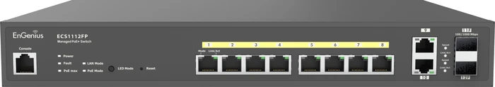 EnGenius Cloud Switch Series ECS Desktop Gigabit Managed Switch, 10x RJ-45, 2x SFP, 130W PoE+