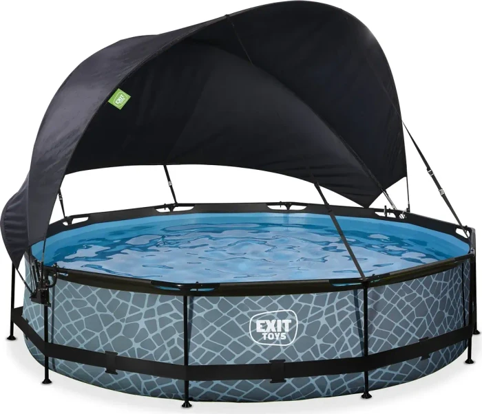 Exit Toys Stone Frame Pool mit Filterpumpe und Sonnenschutz rund 360x75cm