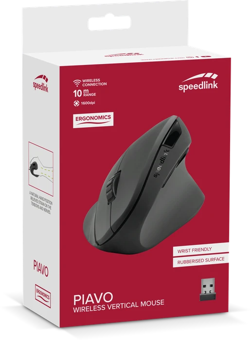 Speedlink Piavo Wireless Vertical Mouse schwarz, gummiert, USB