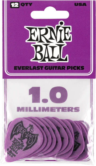 Ernie Ball Purple Everlast Pick, 1.0mm, 12-Pack