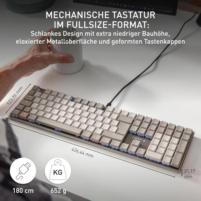 Cherry KC 500 MX LP, warm grey, MX LOW PROFILE 2.0 IVORY, USB, DE