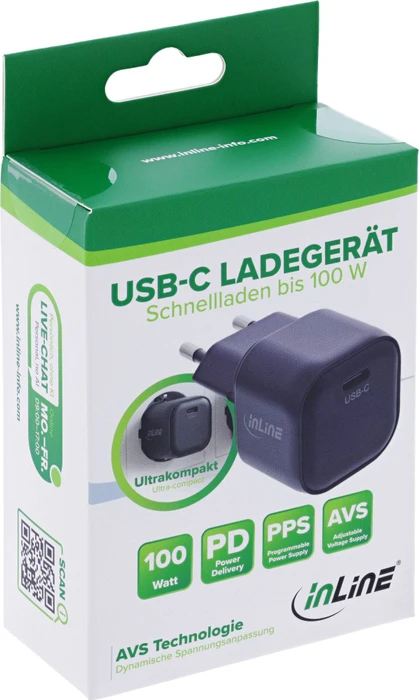 InLine USB-C GaN Netzteil PD PPS AVS 100W schwarz