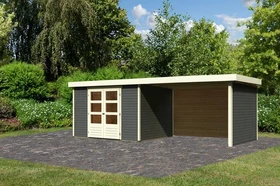 Karibu Askola 5 Gartenhaus inkl. Anbau 2.8m + Rück- und Seitenwand terragrau