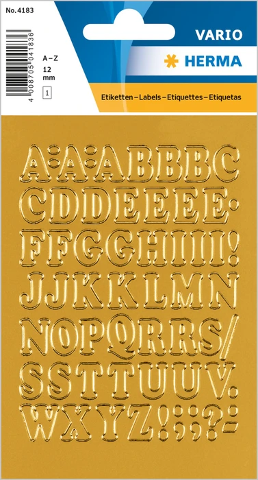 Herma Buchstabenetiketten A-Z, 8x12mm, gold, 1 Blatt (56 Etiketten)
