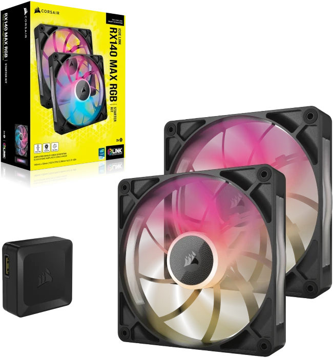 Corsair iCUE LINK RX140 Max RGB Starter Kit, schwarz, LED-Steuerung, 140mm, 2er-Pack