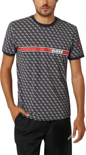 Guess All Over Logo T-Shirt kurzarm schwarz (Herren)
