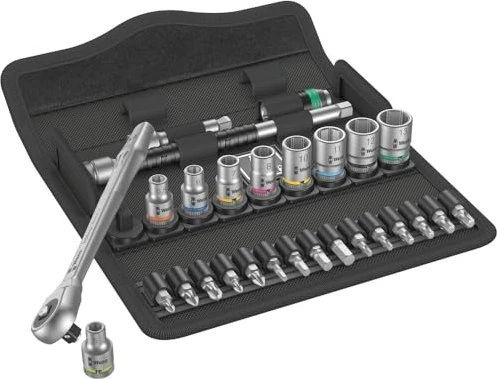 Wera 8001 SA 7 Zyklop Metal Push Bitset/Steckschlüsselsatz inkl. Tasche, 28-tlg.