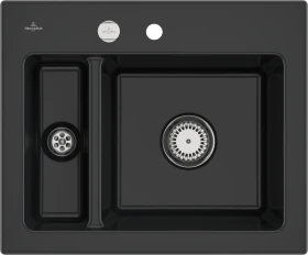 Villeroy & Boch Subway 60 XM Einbau Becken reversibel mit Ablauffernbedienung pure black