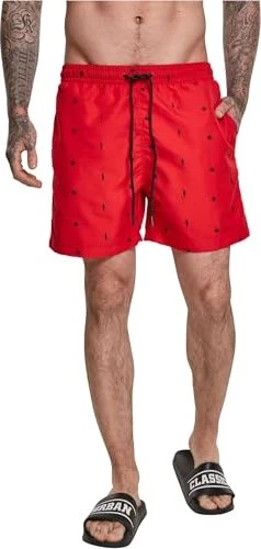 Urban Classics Ebroidery Badeshorts leaf/fire red/navy (Herren)