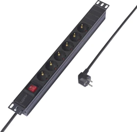 Sygonix 19" Aluminium Steckdosenleiste, 1HE, 6-fach, 230V, schwarz, 2m