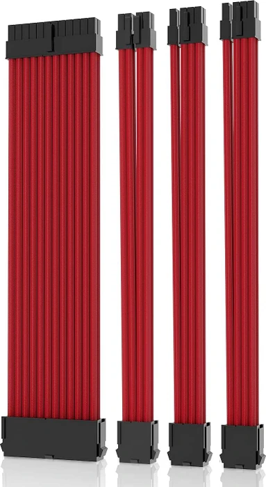 AsiaHorse GPU/CPU Cable Extension Kit, 1x 24-Pin, 1x 4/8-Pin ATX, 2x 8-Pin PCIe, 16AWG, rot, 30cm