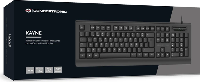 Conceptronic Kayne Tastatur mit SmartID-Kartenleser, schwarz, USB, PT