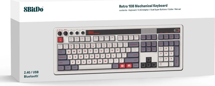 8BitDo Retro 108 Mechanical Keyboard, N Edition, grau, Kailh Box V2 WHITE, USB/Bluetooth, US
