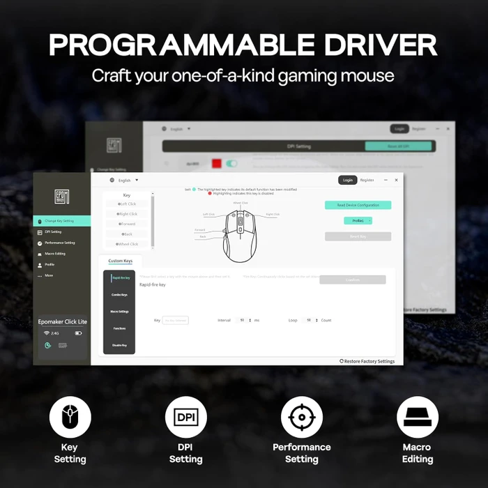 Epomaker Click Lite Wireless Gaming Mouse, weiß, USB/Bluetooth