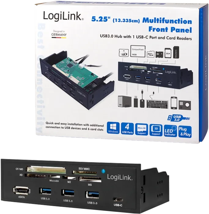 LogiLink Multifunktions-Frontpanel, Multi-Slot-Cardreader, USB 3.0 19-Pin Stecksockel [Stecker]