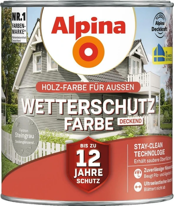 Alpina Farben Wetterschutzfarbe deckend außen steingrau, 2.5l