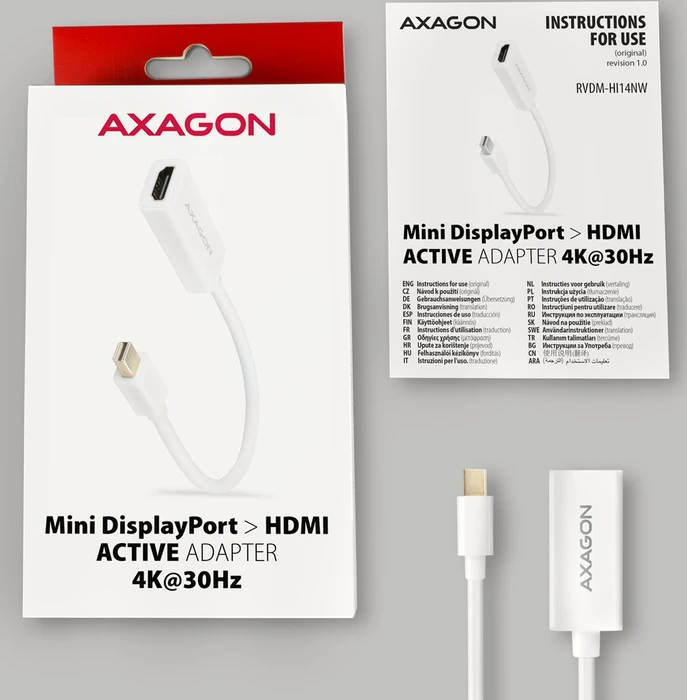 Axagon Mini DisplayPort 1.2/HDMI 1.4b Adapterkabel weiß, 0.15m