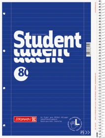 Brunnen Student Collegeblock für Linkshänder, Spirale rechts, A4, Lineatur 27, blau, 80 Blatt,       5er-Pack