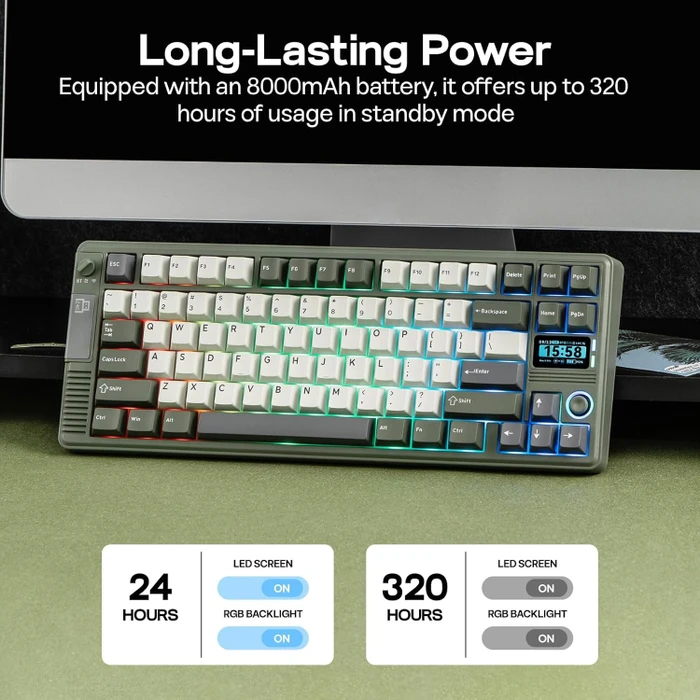 Epomaker RT85 Wireless, Green White, LEDs RGB, hot-swap, Epomaker Wisteria V2, USB/Bluetooth, US