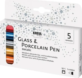 Kreul Glass & Porcelain Pen Metallic medium 5 Farben/rot/silber/gold/kupfer, 5er-Set, Kartonbox