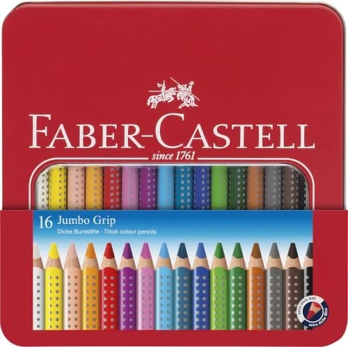 Faber-Castell Jumbo Grip Buntstift sortiert, Metalletui, 16er-Set