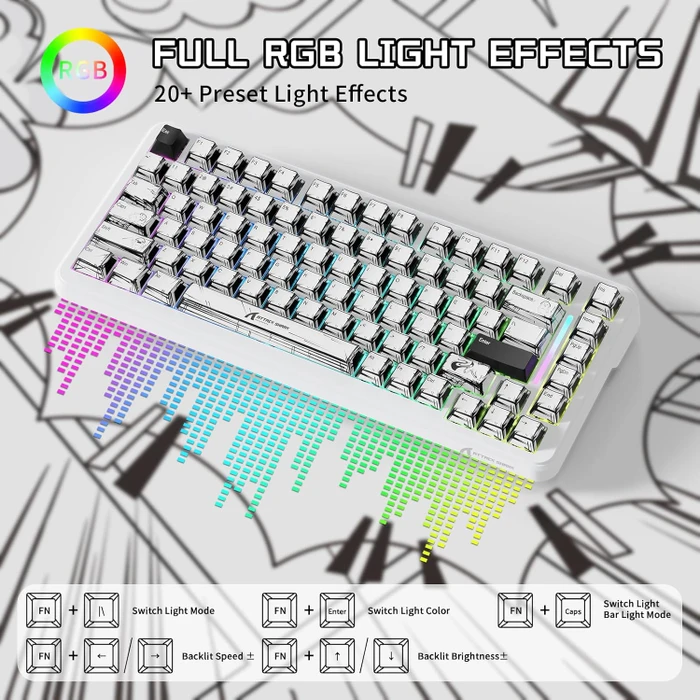 Attack Shark X82PRO HE Magnetic 75%, Comic, LEDs RGB, Outemu White Jade Magnetic, USB/Bluetooth, US