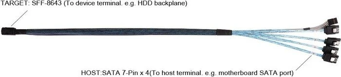 SilverStone Kabel Mini SAS HD x4, SFF 8643 Stecker Target auf 4x SATA 7-Pin Stecker Host, 0.6m