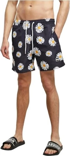 Urban Classics Pattern Badeshorts midnight navy/daisy (Herren)
