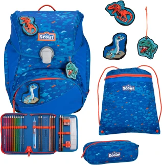 Scout Alpha Superflash Blue Dino Schultaschen-Set, 4-tlg.