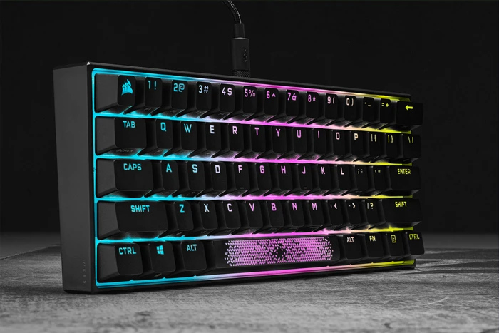 Corsair Gaming K65 RGB Mini, 60%, schwarz, MX SPEED RGB Silver, USB, DE