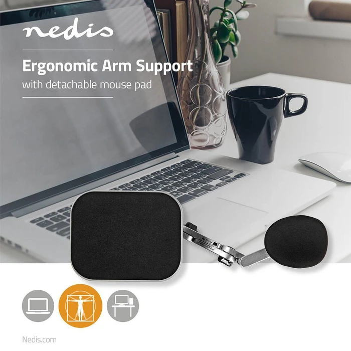 Nedis Ergonomische Armauflage mit abnehmbarem Mauspad, schwarz/grau