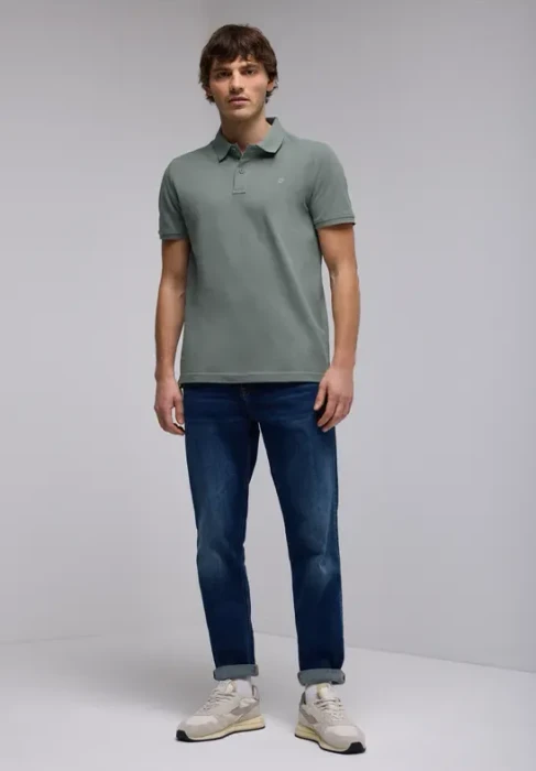 Street One Piquée mit Logo Poloshirt kurzarm silver green (Herren)