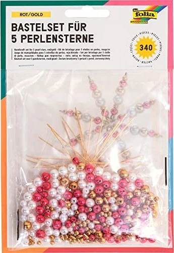 Folia Bastelset für 5 Perlensterne rot/gold