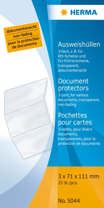 Herma Ausweishülle 3-fach zum Aufklappen für Führerscheine und Dokumente, A6, transparent, 25er-Pack
