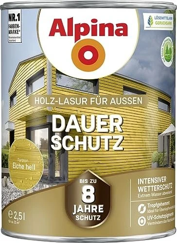 Alpina Farben Dauer-Schutz Holz-Lasur außen Holzschutzmittel, 2.5l