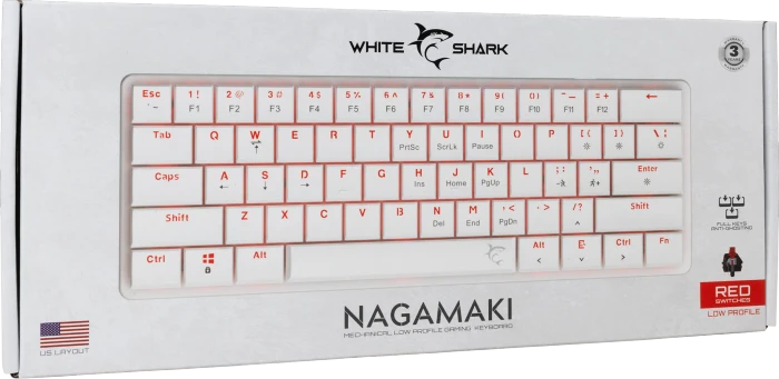 White Shark NAGAMAKI, weiß, LEDs RGB, low-profile RED Switches, USB, US