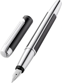 Pelikan Pura P40 dunkelgrau/silber, rechte Hand, breit, Geschenkbox
