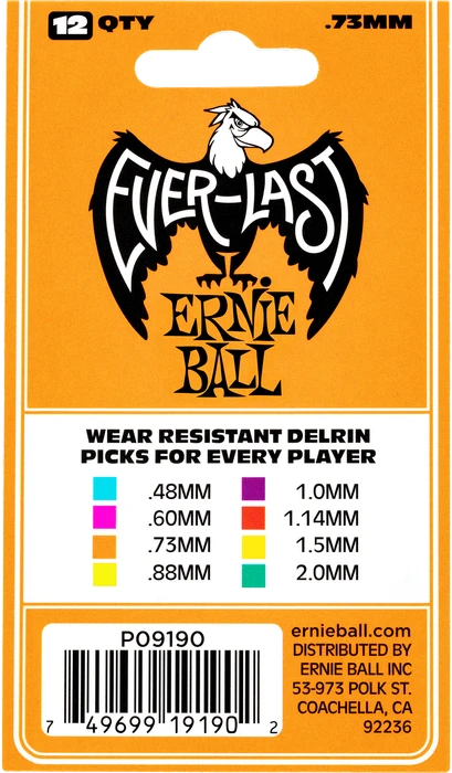 Ernie Ball Orange Everlast Pick, .73mm, 12-Pack