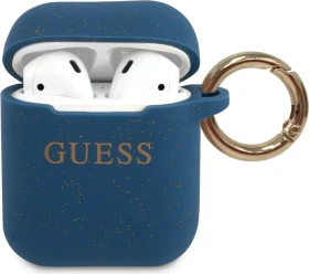Guess Airpods 1 und 2 Hülle Glitter blau