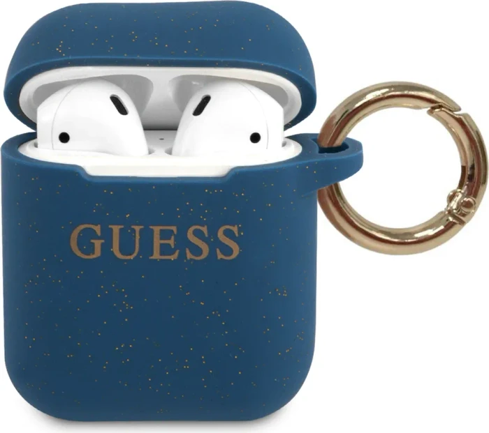Guess Airpods 1 und 2 Hülle Glitter blau