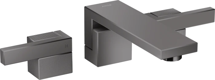 Hansgrohe AXOR Edge 3-Loch Waschtischarmatur Unterputz für Wandmontage mit Auslauf 190 mm und Push-Open Ablaufgarnitur diamantschliff polished black chrome