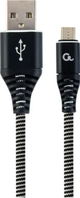 Gembird Premium Cotton Braided Micro-USB Charging And Data Cable 2.0m schwarz/weiß