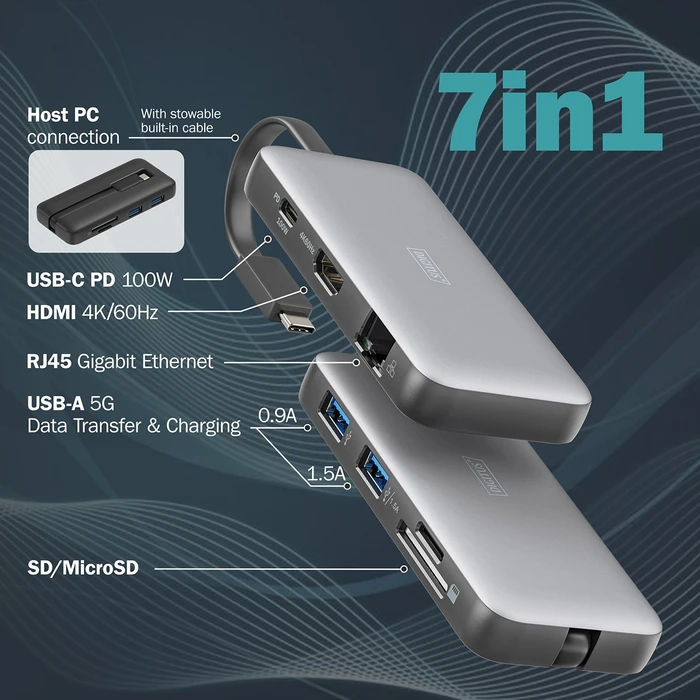Digitus USB-C Travel Docking Station 7-Port , USB-C 3.0 [Stecker]