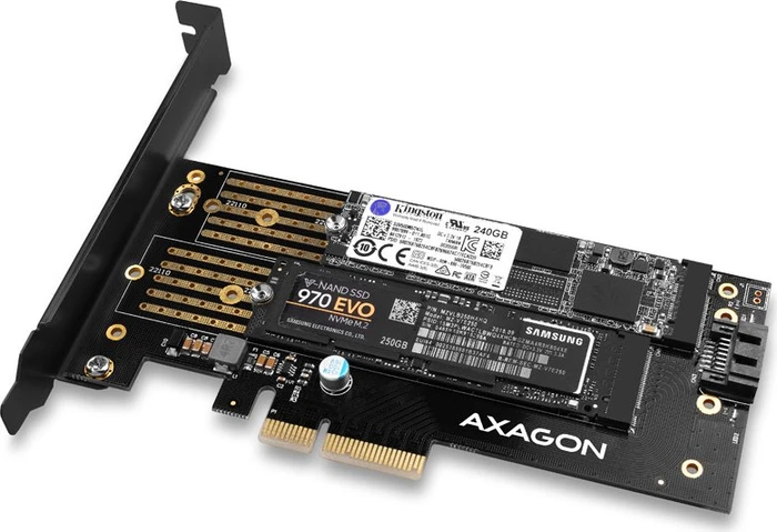 Axagon PCIe -> M.2 PCIe, SATA -> M.2 SATA, PCIe 3.0 x4